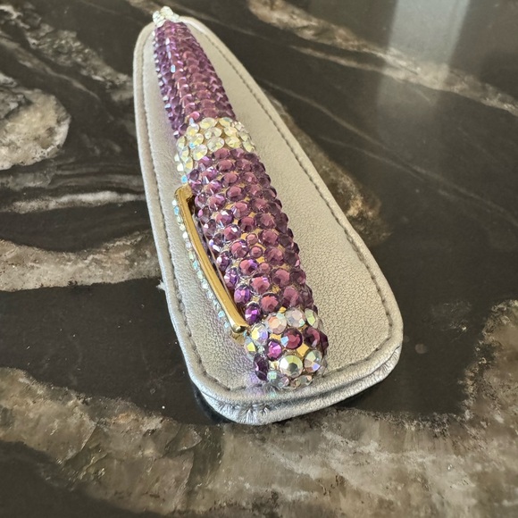 Gorgeous faux crystal rhinestone purple purse pen with silver protective case - Picture 6 of 13